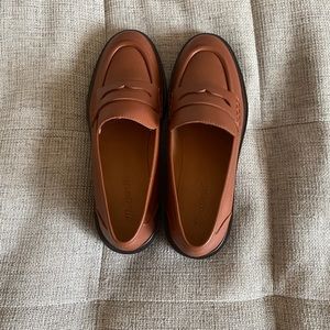 brown leather loafers, never worn
